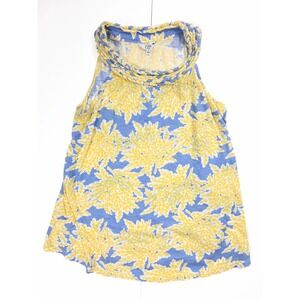 Crown‎ & Ivy Yellow Blue Floral Print Braided Neck Tank Top Women's Size Small
